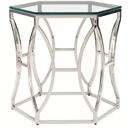 Argent Metal Side Table with Polished Stainless Steel Base